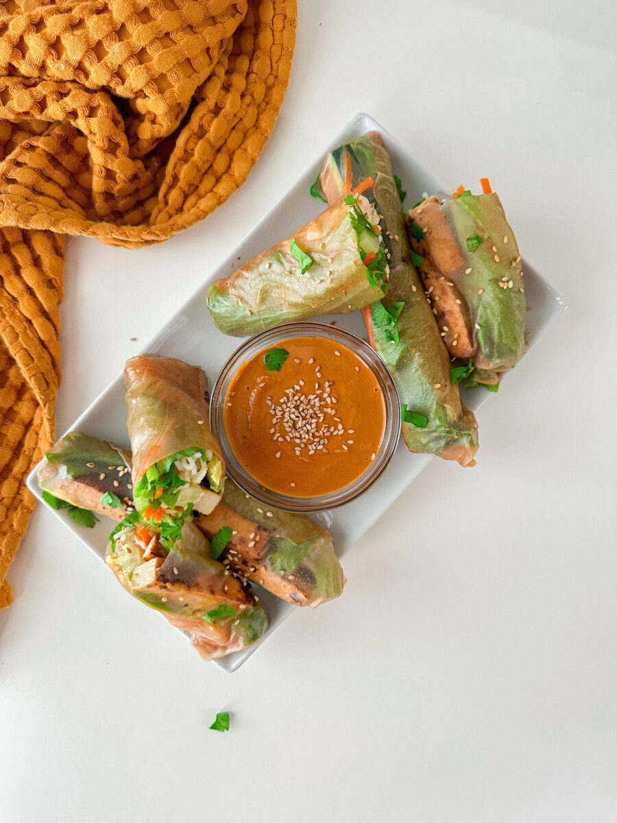 Miso Tofu Spring Rolls with Thai Peanut Sauce | Tisha's Veggie Eats