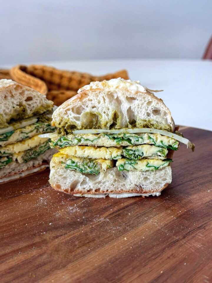 Egg, Pesto, & Cheese Breakfast Sandwich | Tisha's Veggie Eats