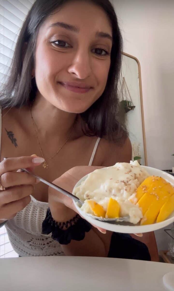 protein mango sticky rice bite