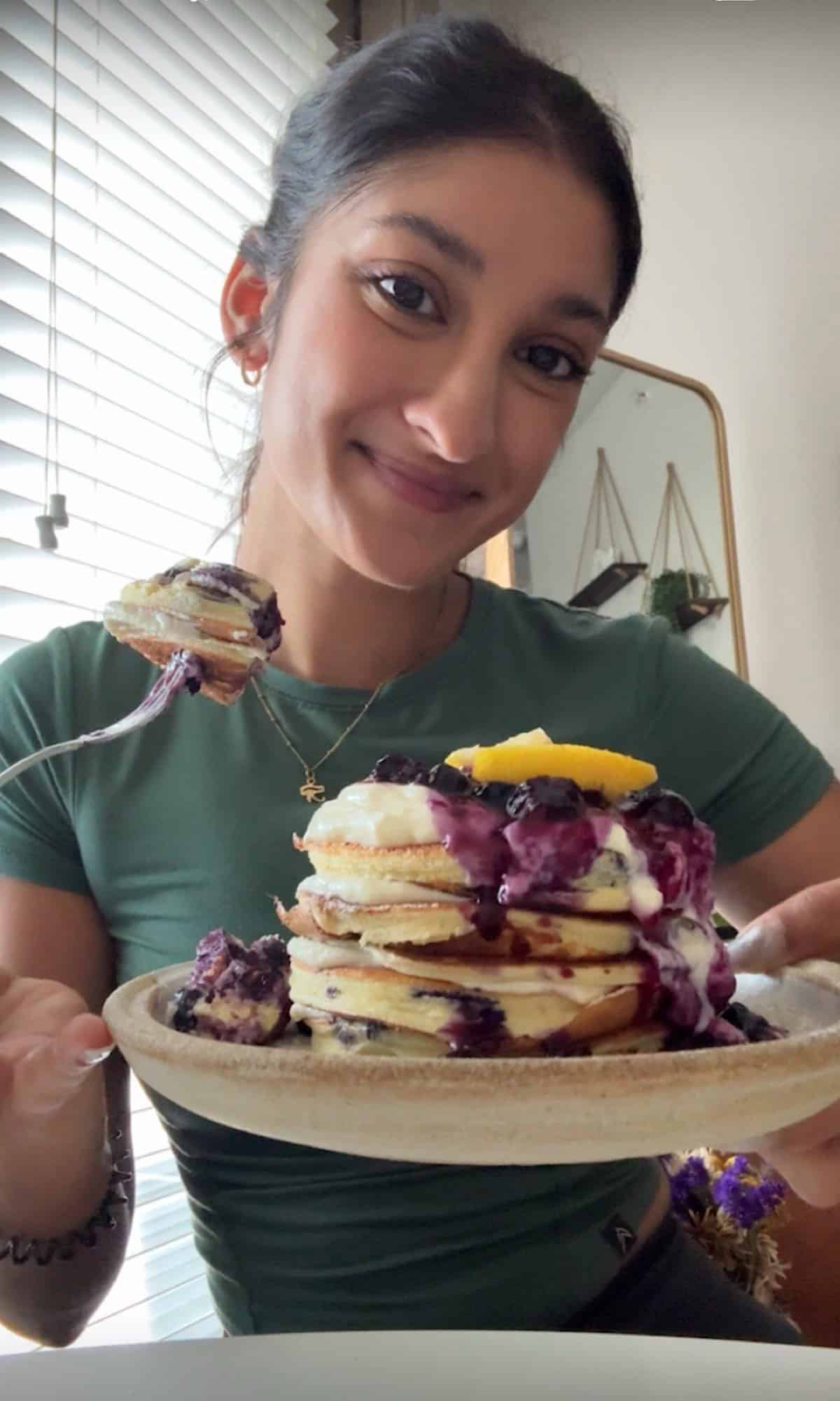 Lemon Blueberry Protein Pancakes 2 lemon blueberry protein pancakes bite