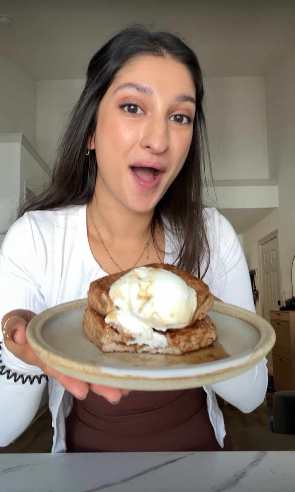 caramel stuffed churro french toast bite