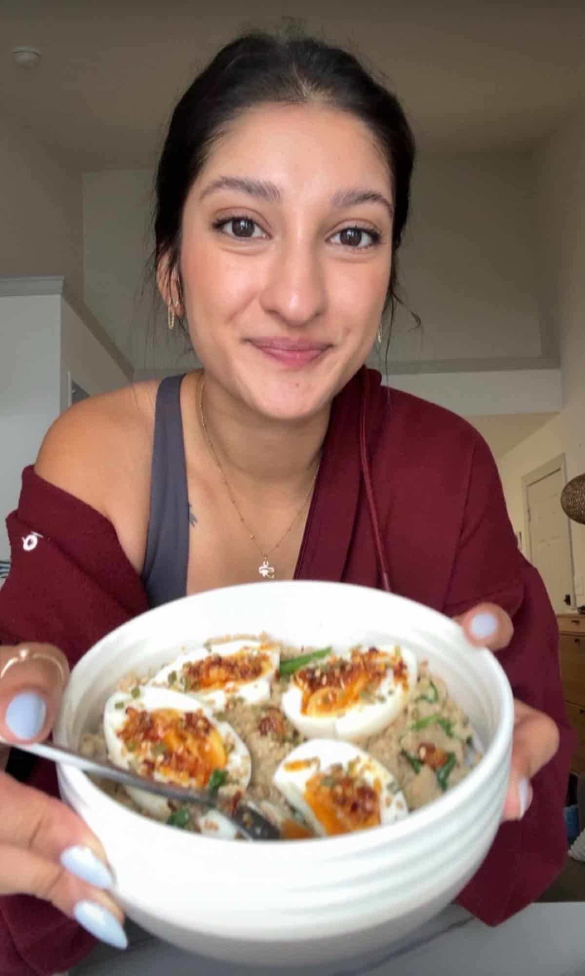 chili crisp egg savory oats bite