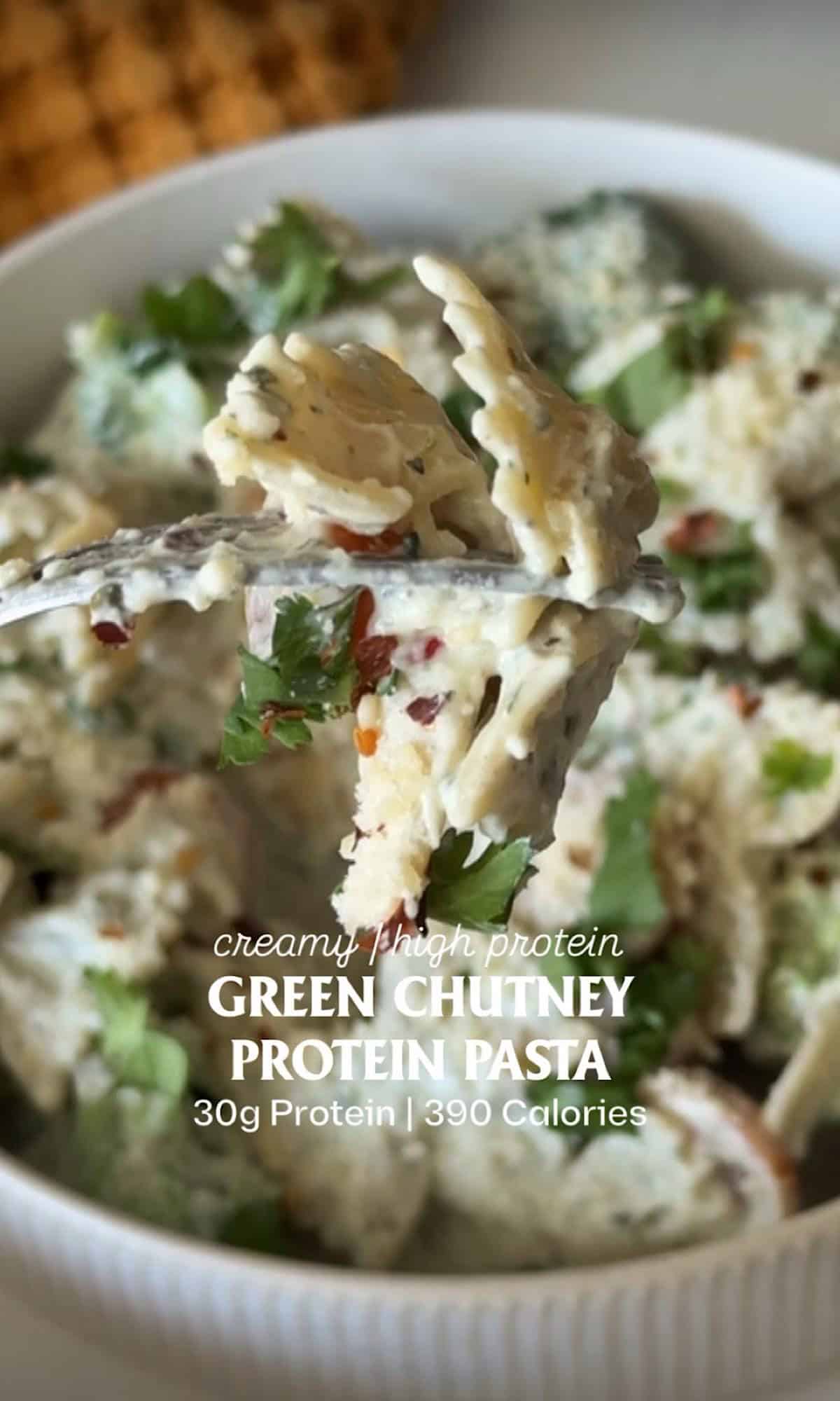 Creamy Green Chutney Protein Pasta 5 creamy green chutney protein pasta hero