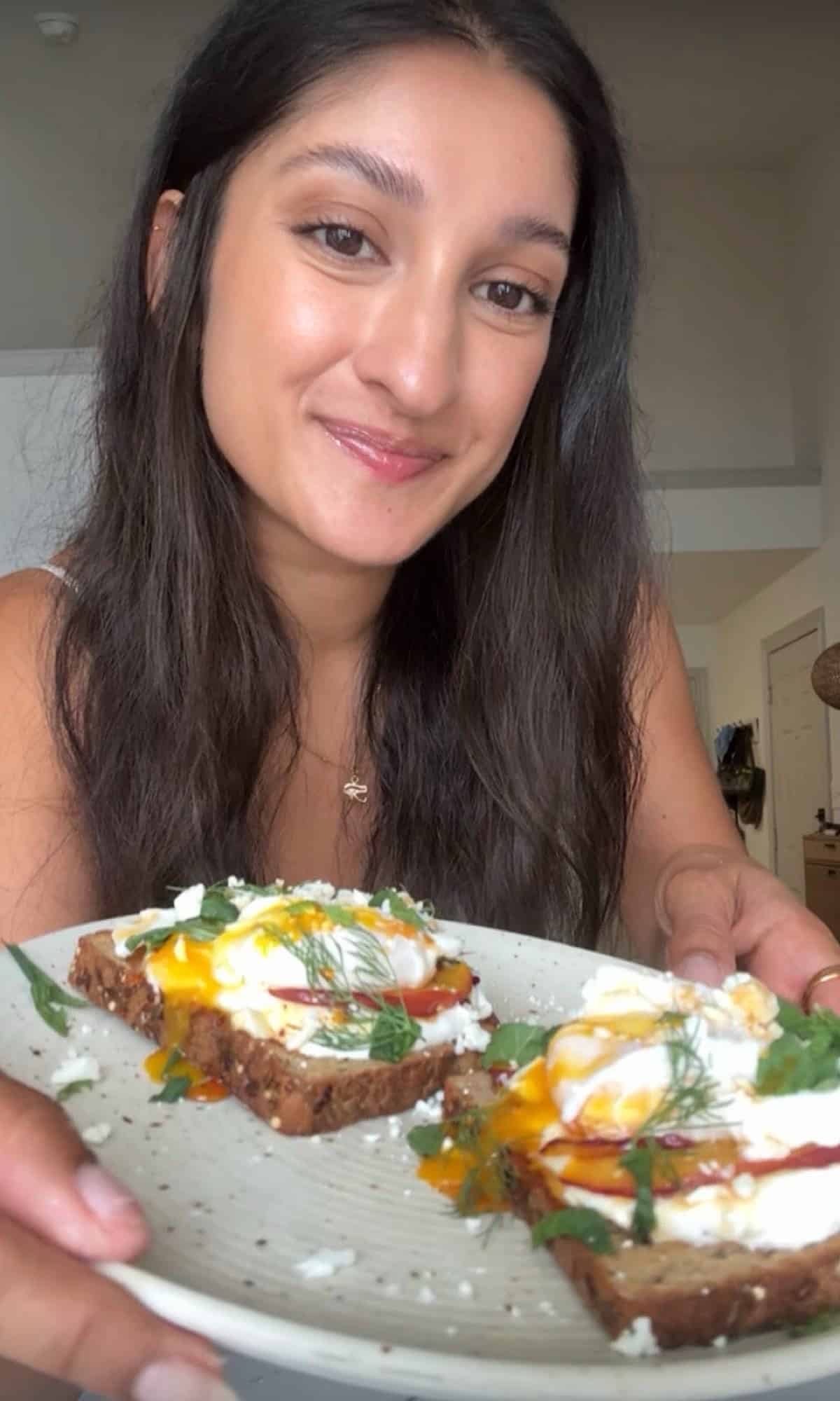 Hot Honey Peach Turkish Eggs Toast 2 hot honey peach turkish eggs toast bite
