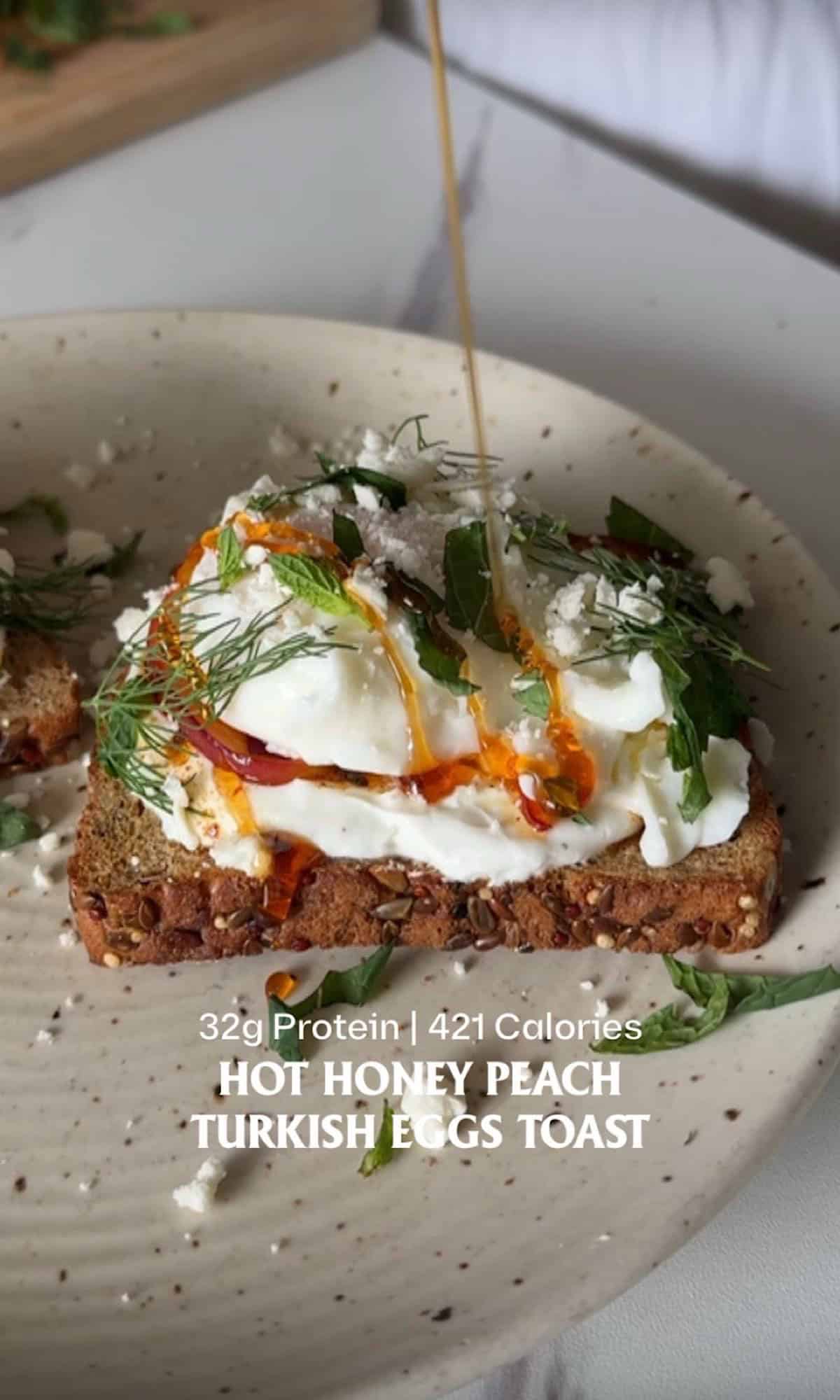 Hot Honey Peach Turkish Eggs Toast 6 hot honey peach turkish eggs toast hero