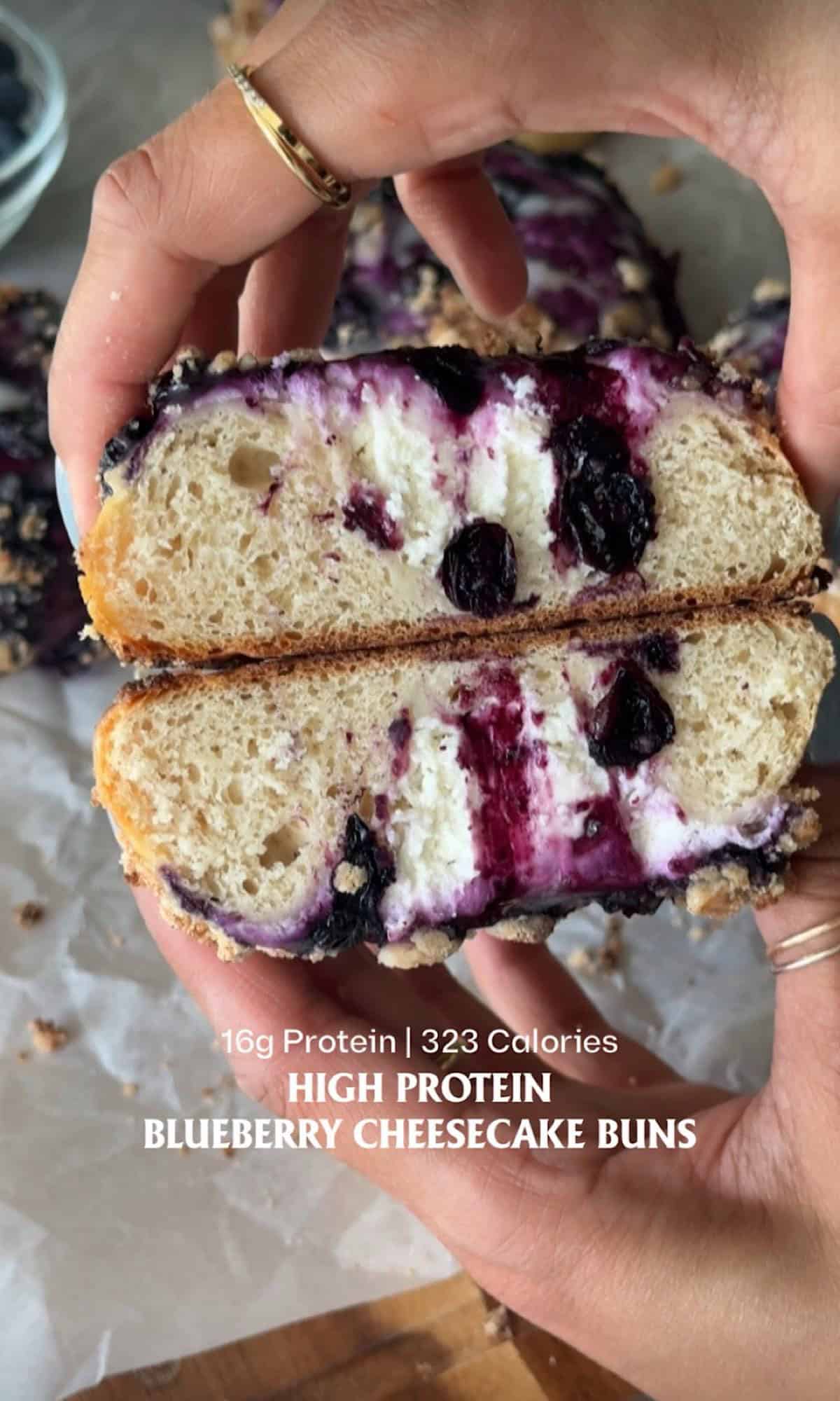 Protein Blueberry Cheesecake Buns 7 protein blueberry cheesecake buns hero