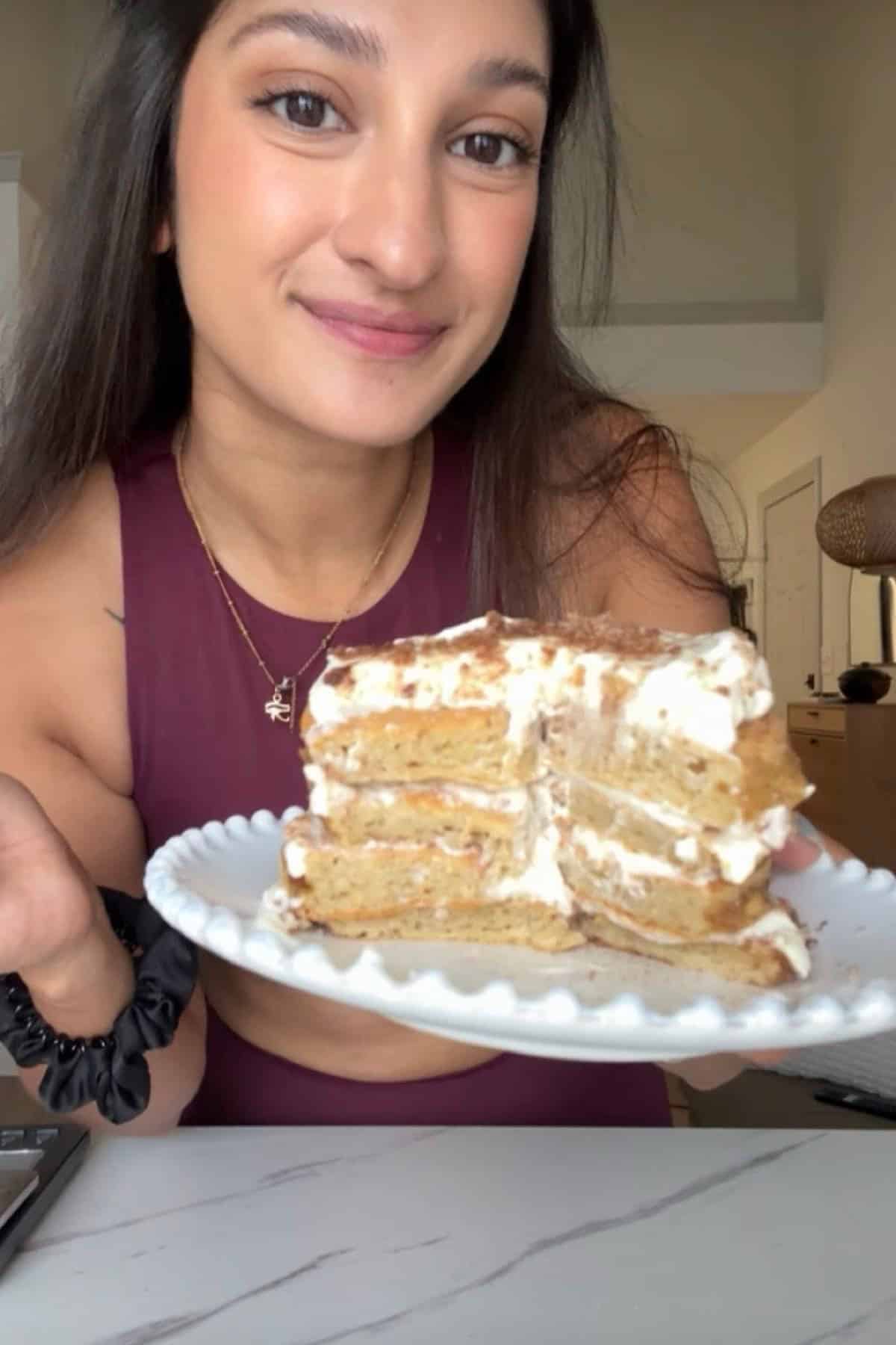 Churro Cheesecake Protein Pancakes 2 churro cheesecake protein pancakes bite