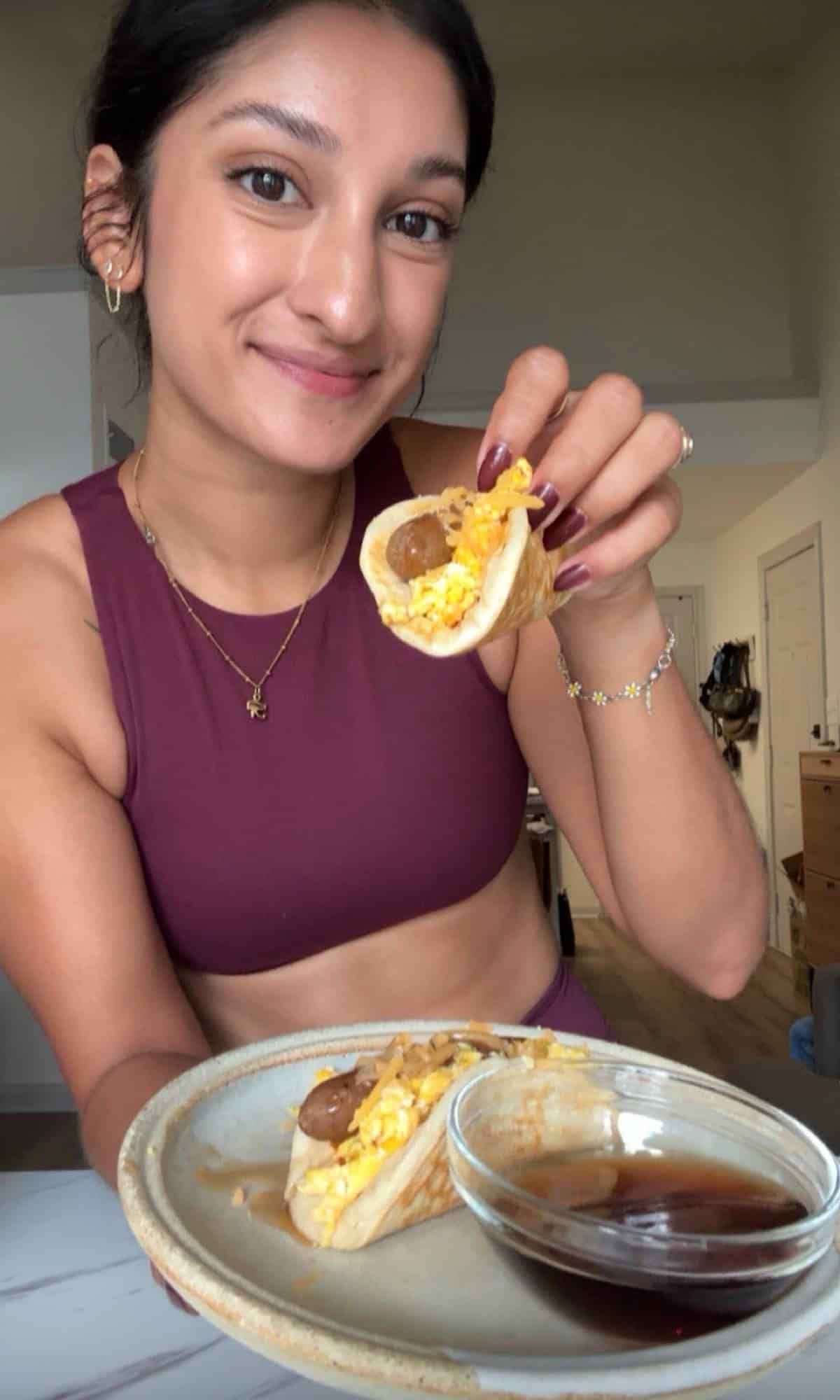 Savory Pancake Breakfast Tacos 2 savory pancake breakfast tacos bite