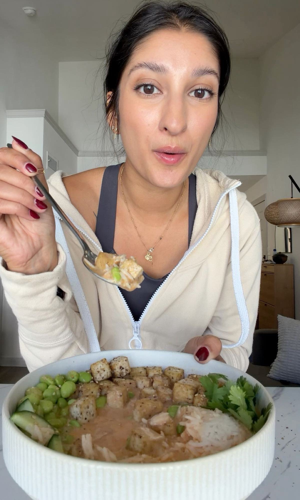 red curry tofu broth bowl bite